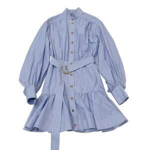 Zimmermann Stripe Utility Belted Long Sleeve Mini Dress